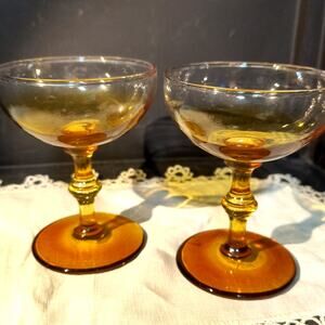 1009.  Amber Champagne Sherbet Glasses Vintage